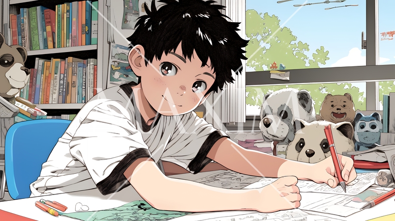 勉強している幼い男の子