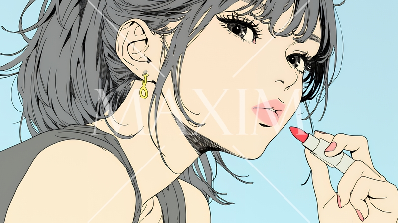 化粧をしている（口紅をつけている）若い女性