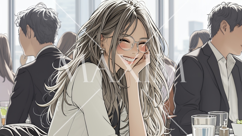 ちょっと高級なレストランで顧客とパワーランチをしているビジネスウーマン