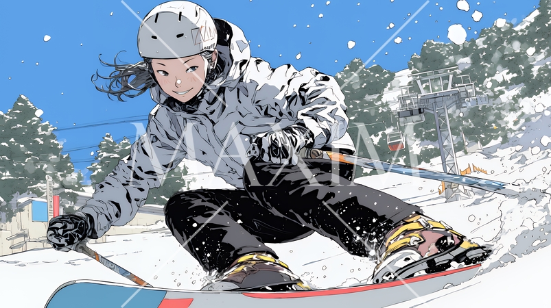 スキーを楽しんでいる若い女性