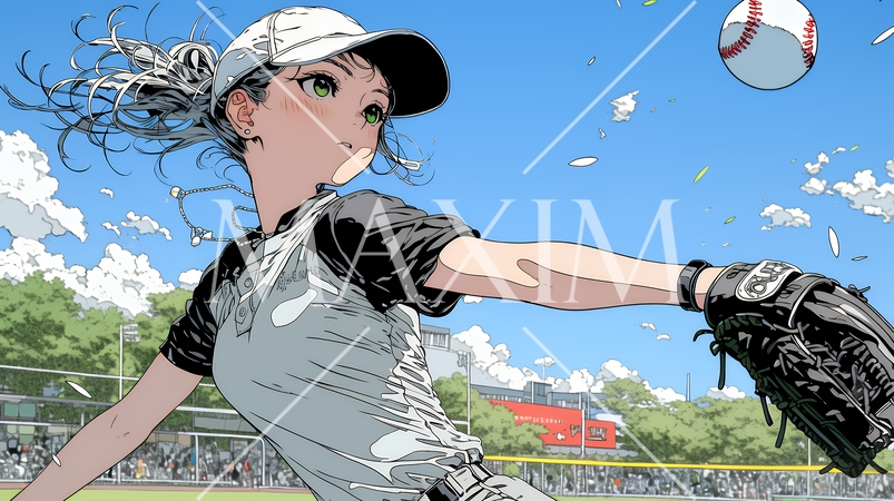 野球をしている若い女性