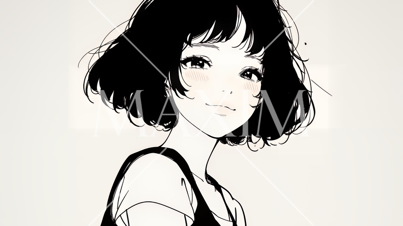 悲しげな目で微笑む（Smiling with sad eyes）若い女性（シンプルな色使い）