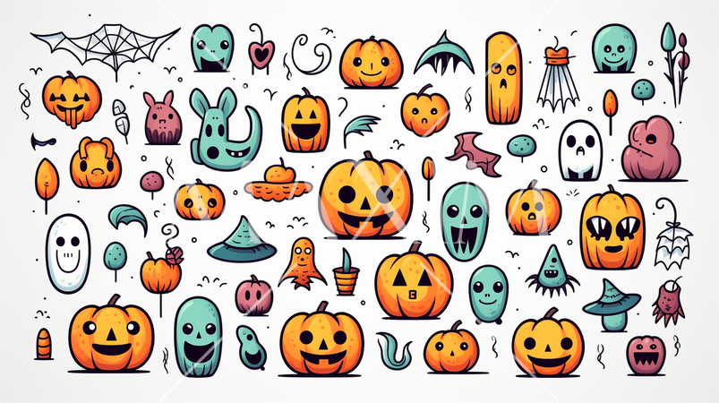 ハロウィンの手書き風アイコンのリファレンスシート