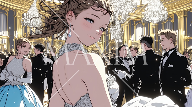 「社交ダンス（ボールルームダンス）パーティに参加している若い女性」のイラストに適する日本語の単語の羅