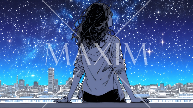 星空を眺めている若い女性