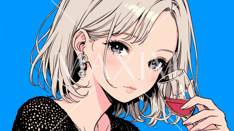 ワインを飲んでいる若い女性：