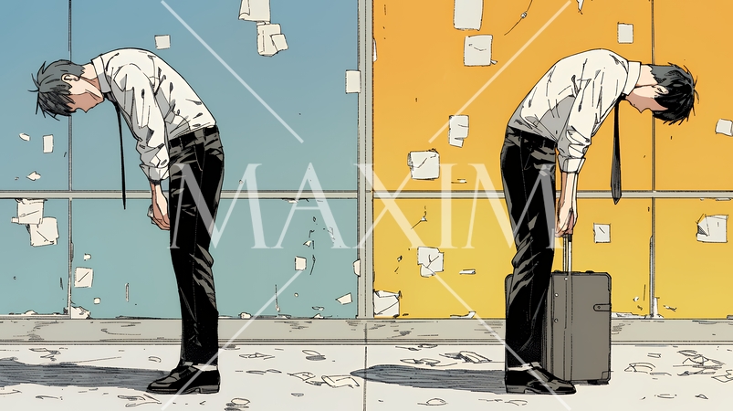 ミスやトラブルを反省してうなだれるビジネスマン｜落ち込む会社員のビジネスイメージイラスト