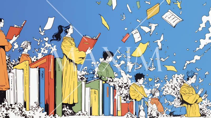 人材育成と社員研修のビジネスコンセプト｜学び成長するビジネスパーソンのイラスト素材