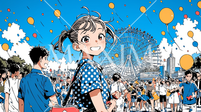 家族で遊園地に来て大喜びの少女