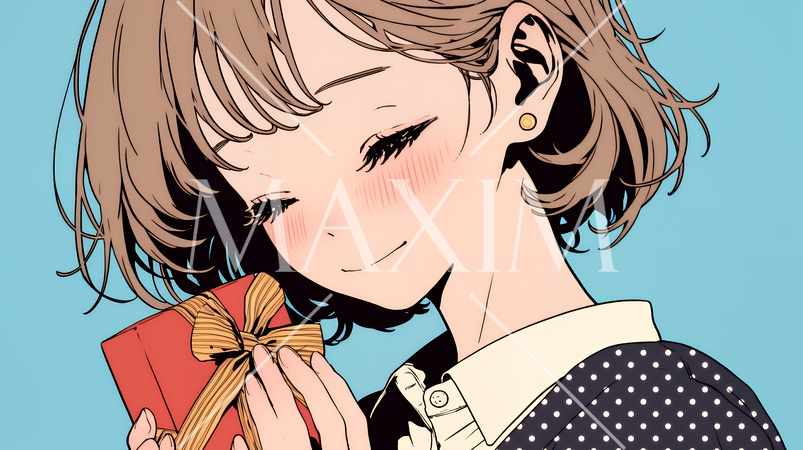 バレンタインディのチョコを男性に渡そうとしている若い女性