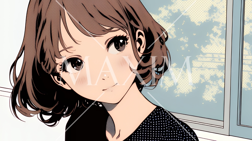 頬を赤らめて、照れ笑いする若い女性