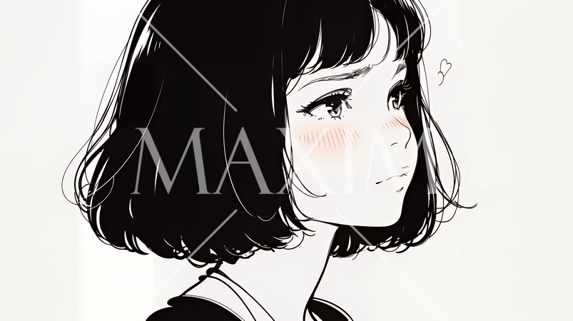 嫉妬の表情を浮かべる若い女性（シンプルな色使い）