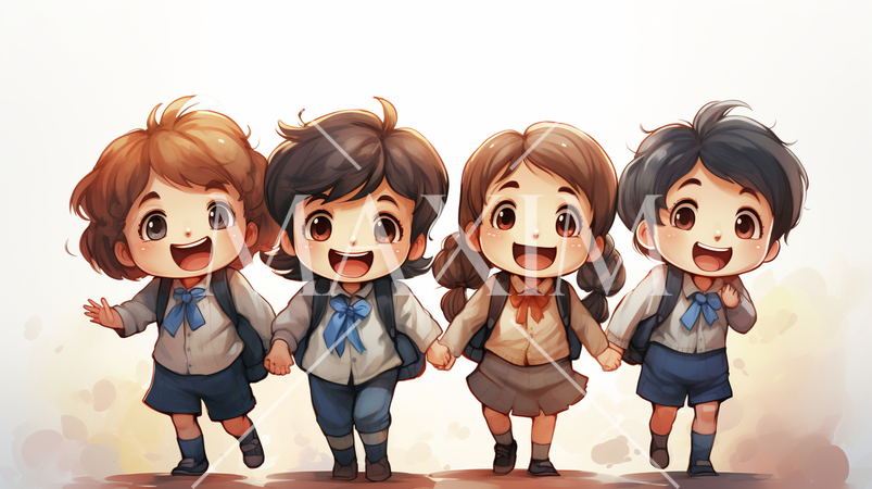 ニコニコ顔で一緒に遊んでいる子供たち