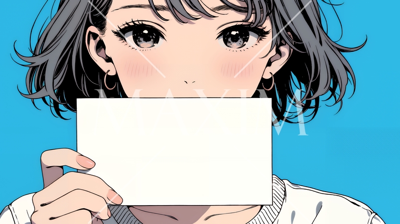 何も描いていないメッセージボードを掲げる若い女性