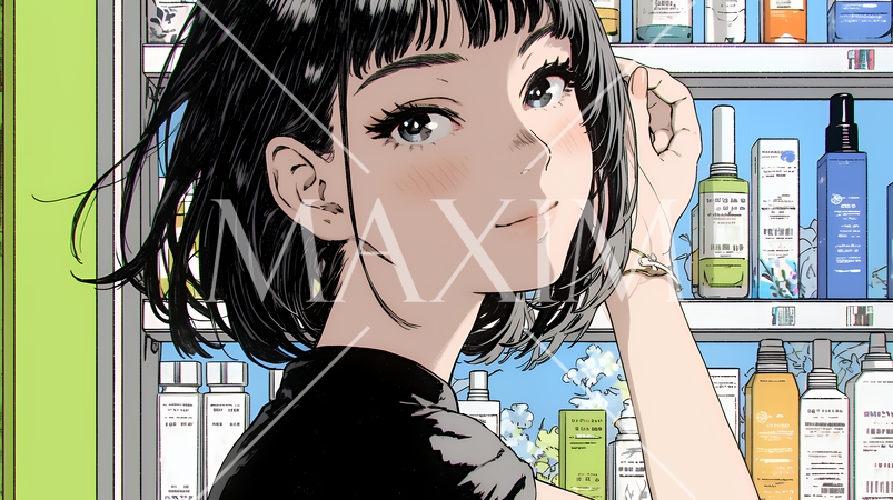 ドラッグストアでコスメを選ぶ若い女性