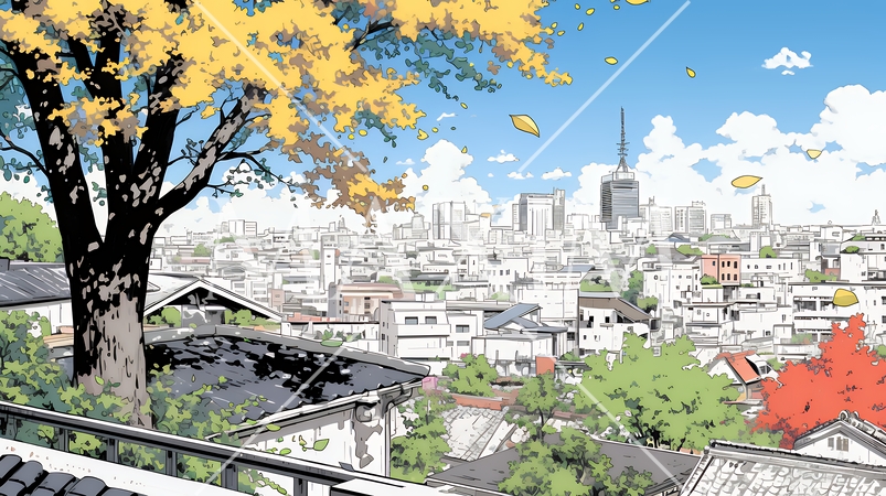 都市の町並みと青空