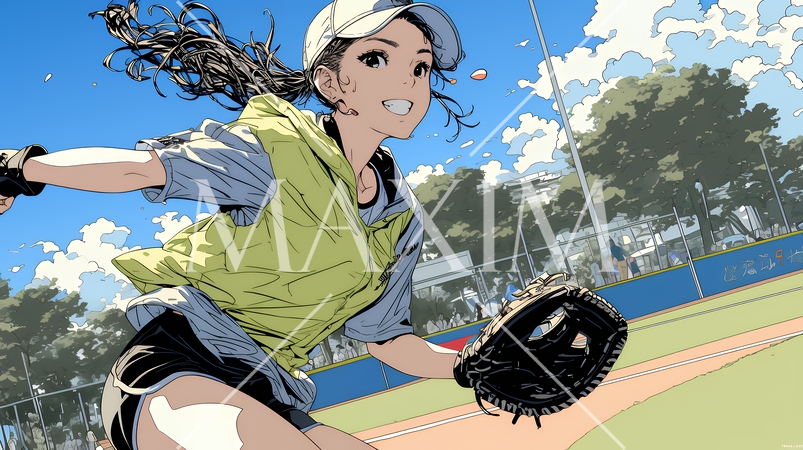 野球をしている若い女性