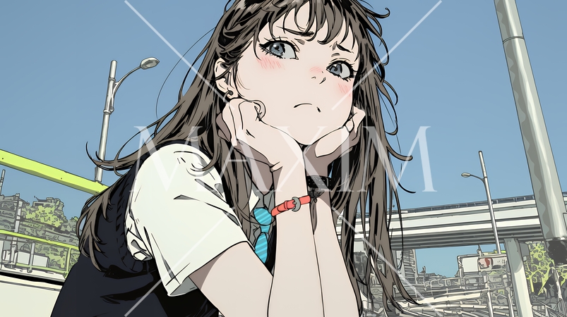 「つまんないの」と不貞腐れている制服を着た女子高生