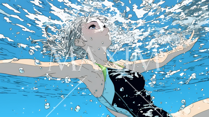 海で泳いでいる若い女性