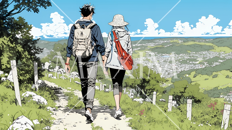 ハイキングを楽しんでいるカップル