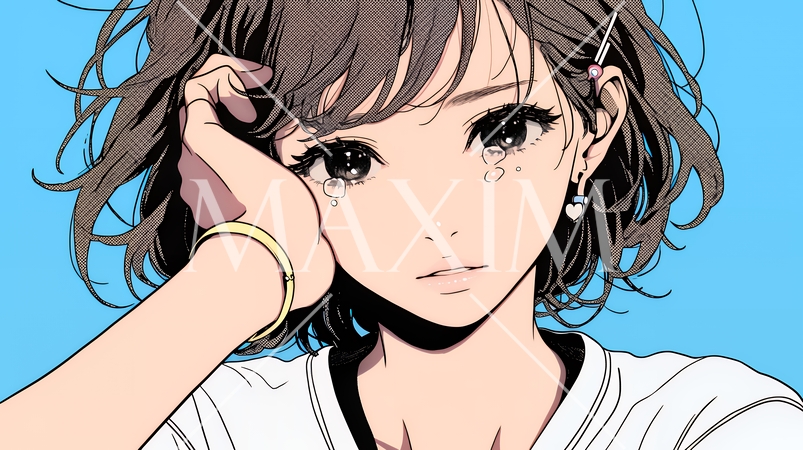 涙ぐむ若い女性