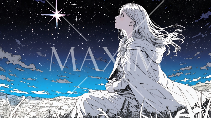 星空を眺めている若い女性