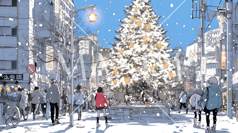 ホワイトクリスマスの都会の夜