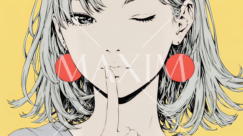 指を唇に当てて「シーShh」というジェスチャーをしている女性