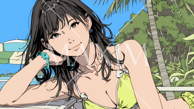 ビーチリゾートを旅行中のビキニ姿の若い女性