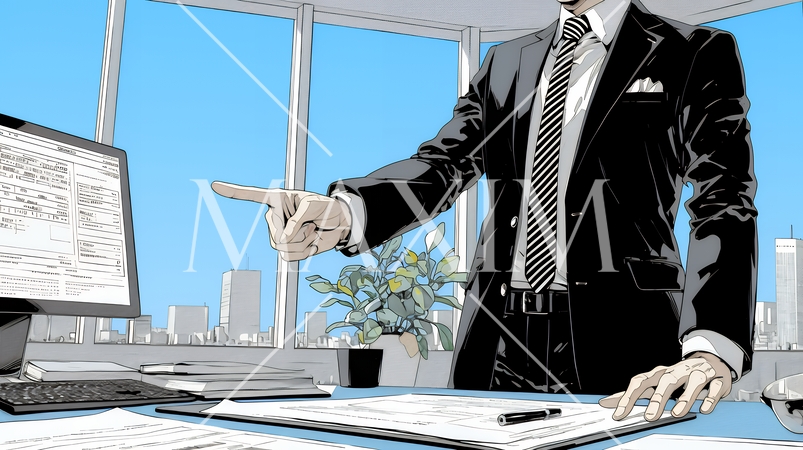 人差し指を立てて決断を下したビジネスパーソン