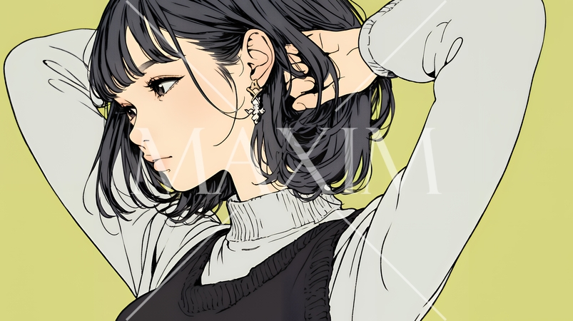 髪をかきあげている（なでている）若い女性