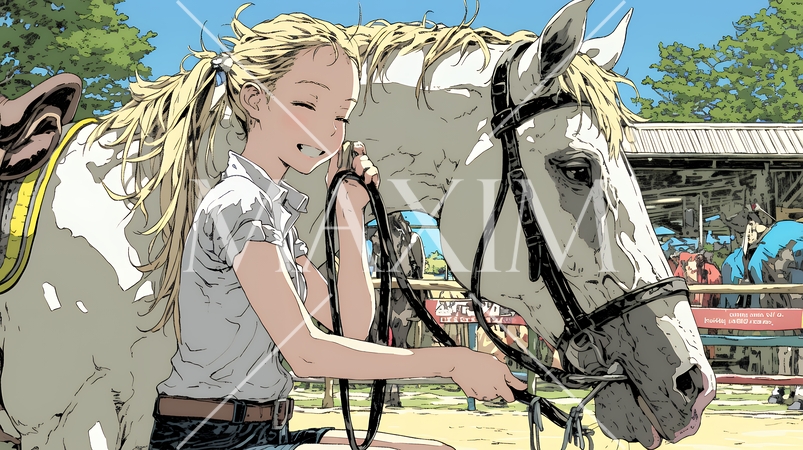 馬の世話をしている若い女性