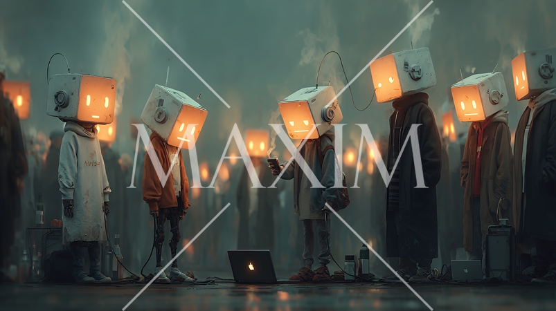 人々が抱く生成AIの抽象的なイメージ：ロボットのような人間がPCを操作している