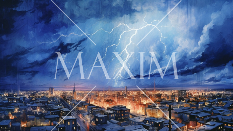 夜の落雷の水彩画