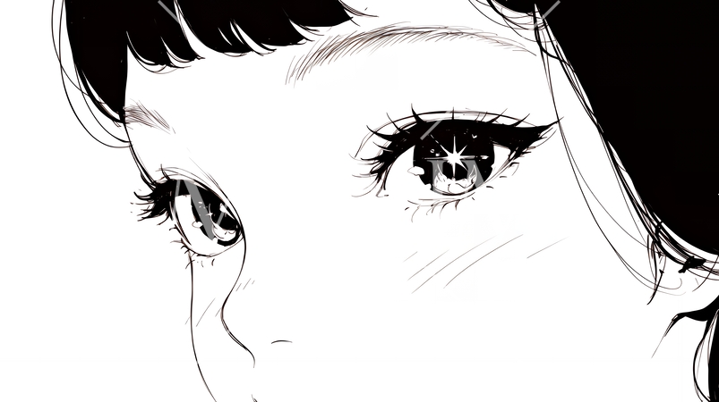 輝く瞳で見つめる好奇心旺盛な若い女性（シンプルな色使い）