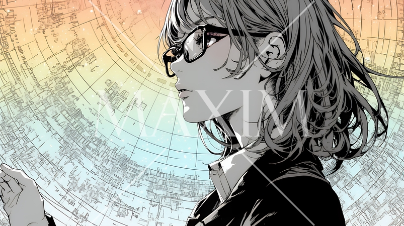 デジタルデータと日本人ビジネスウーマン｜AI・IT時代のテクノロジーイメージ（バイナリーコード）