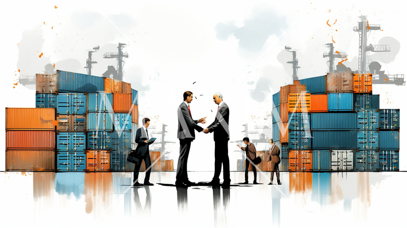 貿易と国際ビジネス：国際的なビジネス取引、輸出入。