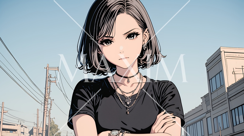 意地悪そうな（攻撃的な）顔をしている若い女性