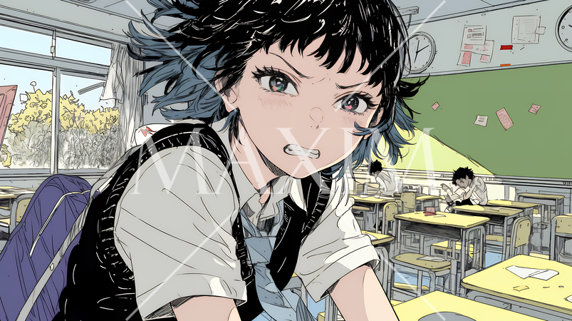 パニック状態の制服を着た女子高生