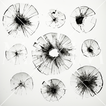 弾痕：ガラスに命中した銃弾の跡