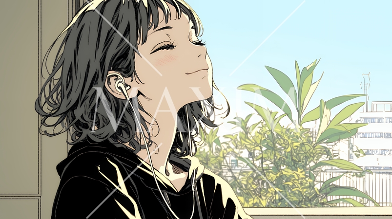 うっとりしている女性：大好きな音楽を聞いている女性