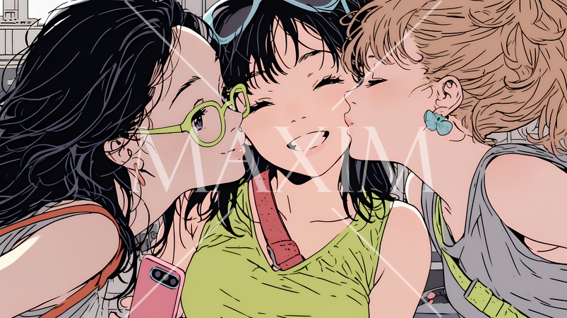 スマホで自撮りしている若い女友達