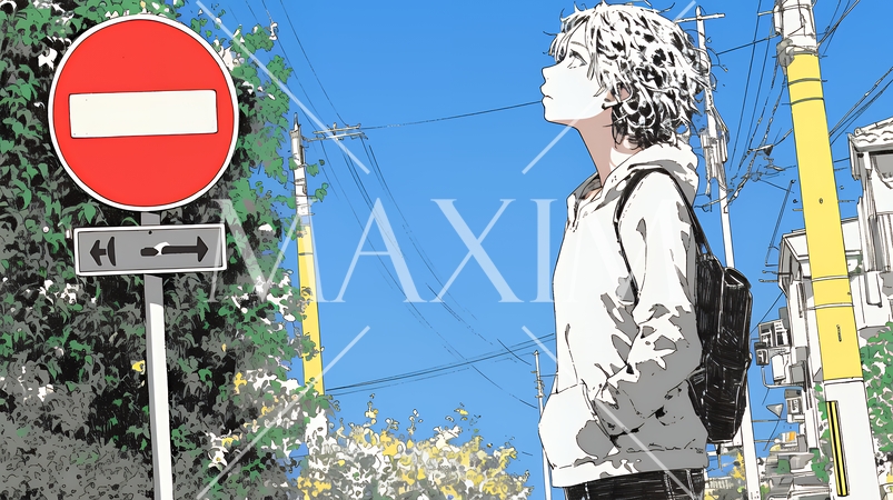 Noという意思表示：進入禁止マークと無表情な女性で表現