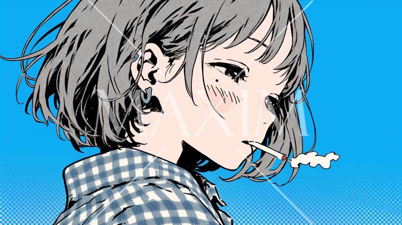 くわえたばこで喫煙している若い女性