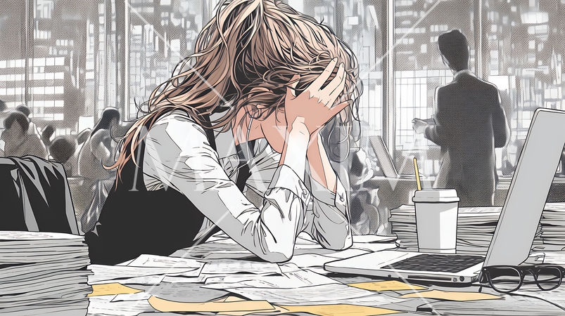 仕事で行き詰まって頭を抱えている女性