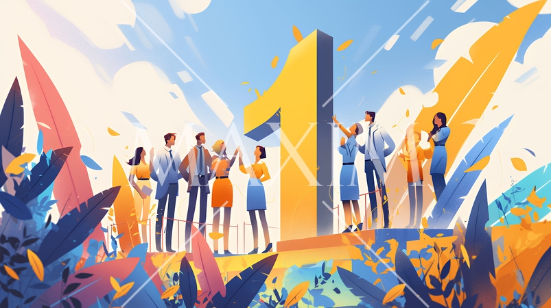 みんなでナンバーワンを目指そうと誓い合っているビジネスパーソン