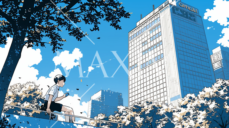 都市の町並みと夏の青空