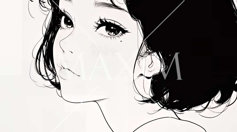 輝く瞳で見つめる好奇心旺盛な若い女性（シンプルな色使い）