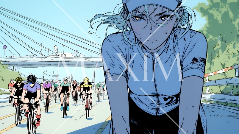 自転車ロードレースに出場している若い女性