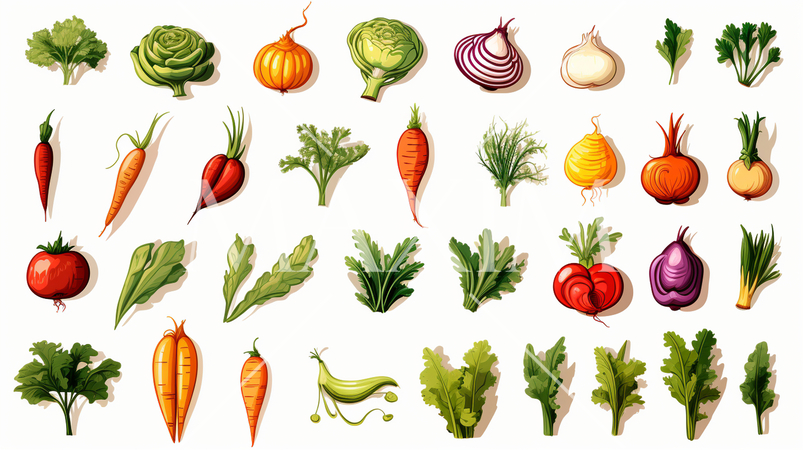 バリエーション豊かないろいろな野菜のアイコンのリファレンスシート